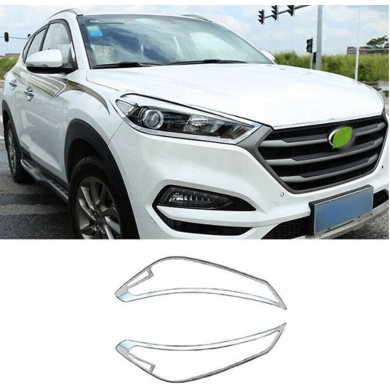 Hyundai Tucson 2015-2018 Uyumlu Yedek Parça Ön Far Kaplama ABS Krom Parça