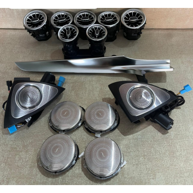 Mercedes W205 Işıklı Ön Arka Havalandırma Torpido Göğüs Çıta Işıklı Kolon Kapak 3D Tweeter 3 Renk (4 Parça)