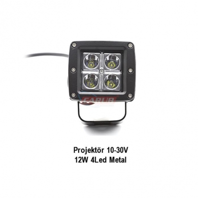 Projektör İş Maknesi 10-30V 12W 4Led Metal Siyah