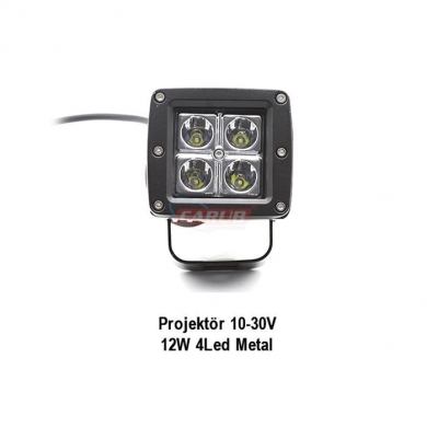 Offroad Led Lamba 10-30V 12W 4 Ledli Metal Siyah